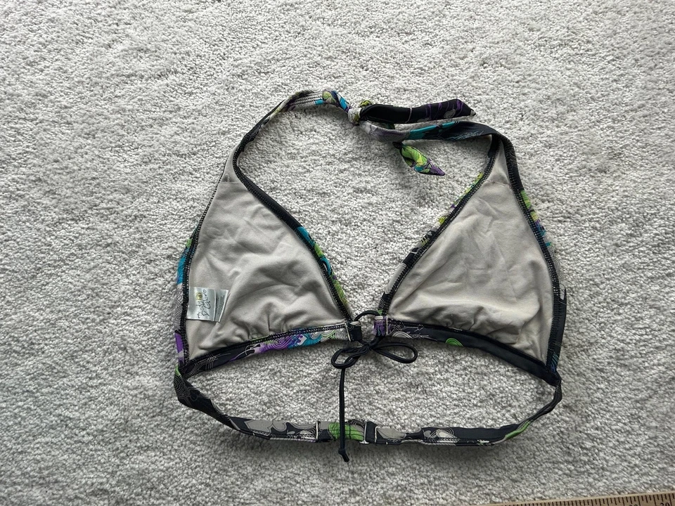 Body Glove Bikini Top Womens Large Black Blue Green Floral Halter Swimwear Beach - Image 4 of 4