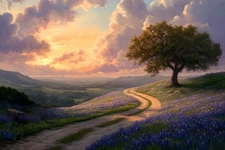 Texas Bluebonnets Rustic Landscape Home Decor Wall Art Posters Prints Painting