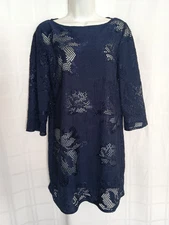 W by Worth Navy Lace Floral Overlay Tunic Top / Mini Dress Womens 6 Chic Elegant