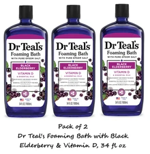(3 pack) Dr Teal's Foaming Bath with Black Elderberry & Vitamin D, 34 fl oz.