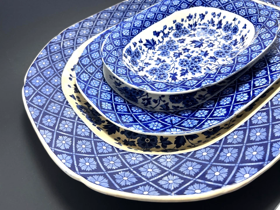 Антикварный набор синих тарелок 1880 Ridgway Hawthornden — День благодарения! - Изображение 3 из 4