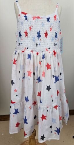 Cat & Jack Girls Patriotic Sundress M 7/8 White Red Blue Tiered Casual Party