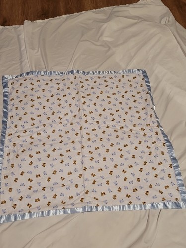 Child of Mine Blue Flannel Satin Puppy Dog Baby Blanket EUC Rare - Picture 6 of 6