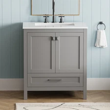Bathroom Vanity with Sink Marble Vanity with Sink, Large Storage Soft-Close Door