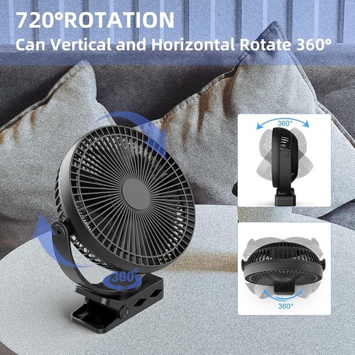 Clip Fan 8 Inch Mini Quiet Desk Fan 10000mAh USB Rechargeable Battery Operated - Picture 2 of 6