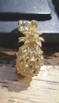 10,5 MM SCHWERER MASSIVER 14K GELBGOLD DIAMANTSCHLIFF 3D HAWAIIANISCHE ANANAS ANHÄNGER
