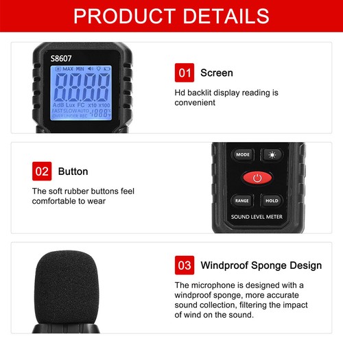 Digital Decibel Meter Sound Level Reader Meter 30-130dB With Backlight LCD AU - Picture 10 of 12