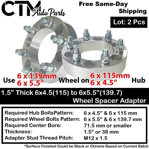 2x 1.5 Thick 6x4.5(6x115) to 6x5.5 Wheel Adapter Spacer Fit Viper