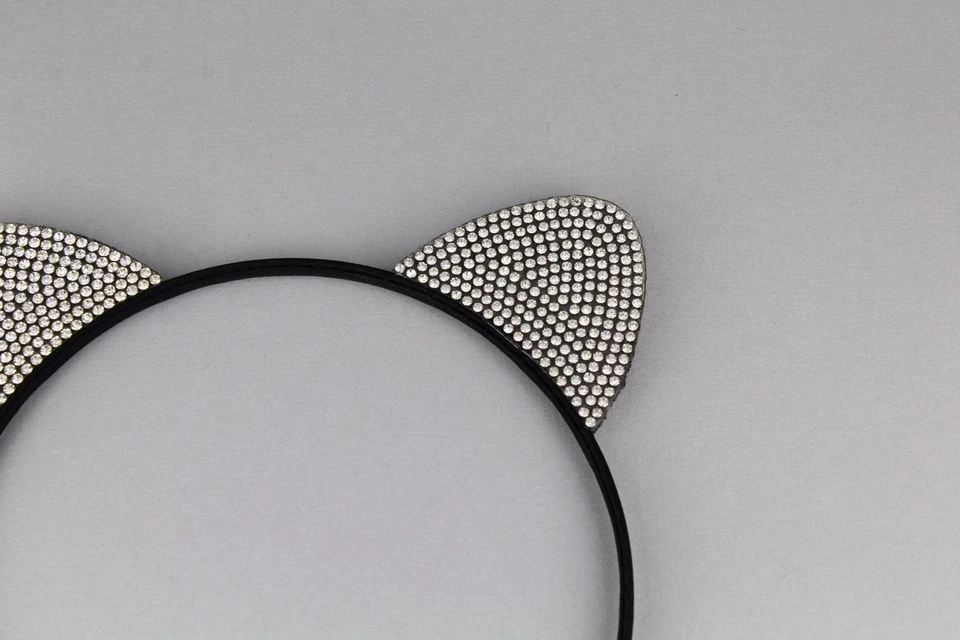 Diadema orejas de gato de metal negro oreja de gatito pelo diadema cristales brillantes Foto 3 de 4
