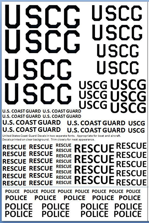 Coast Guard Rescue Police Decals 1/25 1/35 1/32 1/48 1/72 1/144 