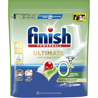 Finish Powerball Ultimate 0% Phosphate Free 45 Dishwasher Eco Friendly Capsules