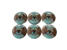 Cabinet and Drawer Knobs Set of 6 Boho Leather Print Wood Cabinet Knobs