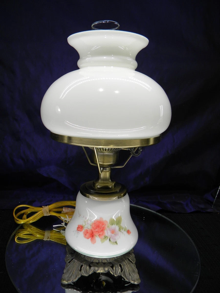 Vintage White Glass GWTW Hurricane Style Table Lamp 3 stage light