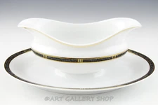 Bernardaud Limoges France ANTINEA ANTHRACITE GRAVY BOAT ATTACHED UNDERPLATE Mint