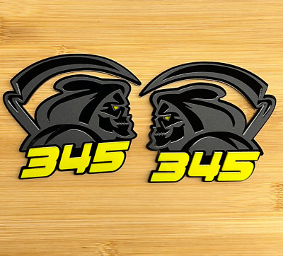 Reaper Yellow Eye 345 Car Truck Emblem Badge Matte Black /Black Custom Set of 2