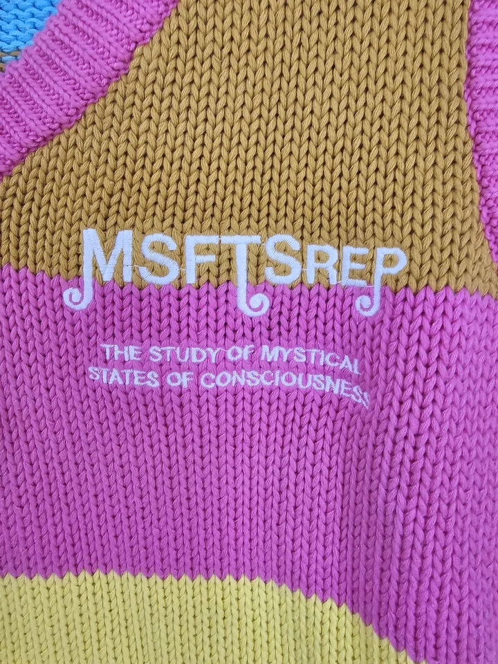 MSFTSrep Tejido Suéter Chaleco MEDIANO Rayas Rosa Azul Amarillo 2021 Jaden Smith RARO  Foto 2 de 4