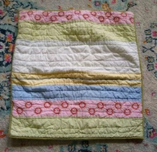 Pottery Barn Kids Euro Pillow Sham Square Quilted Pastels Embroidered Pink Blue