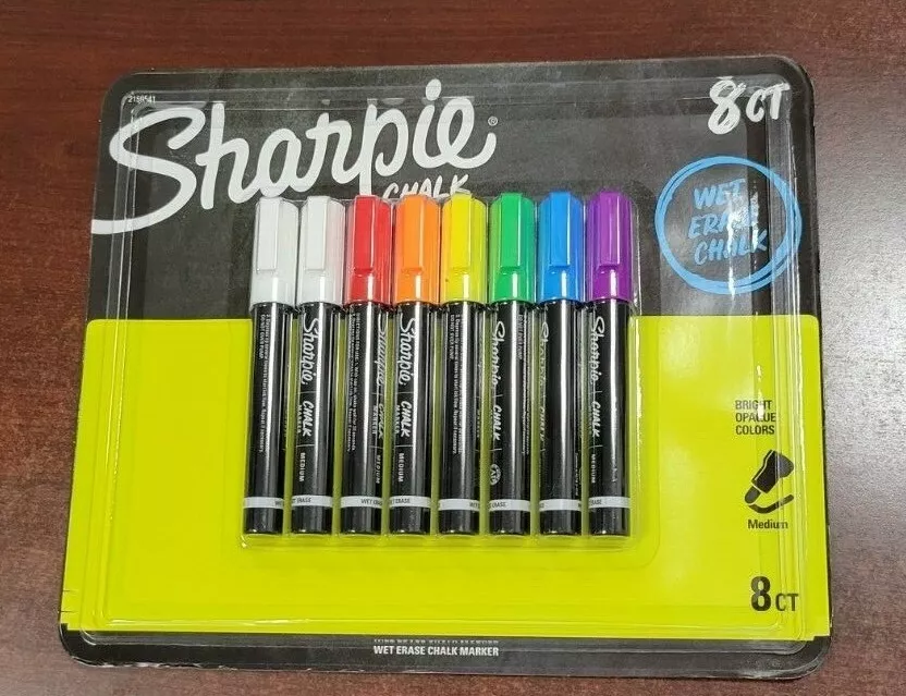 8 Sharpie Wet Erase Chalk Marker White Red Orange Yellow Green Blue Purple  Med.