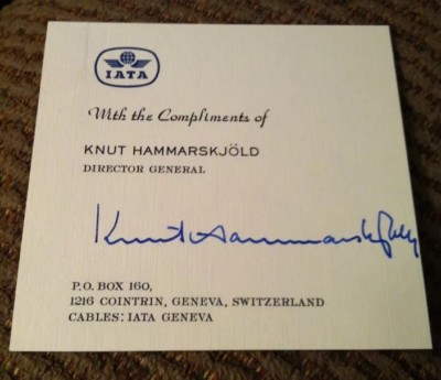 Scarce Autograph of Knut Hammarskjold Director General  IATA Commercial Aviation