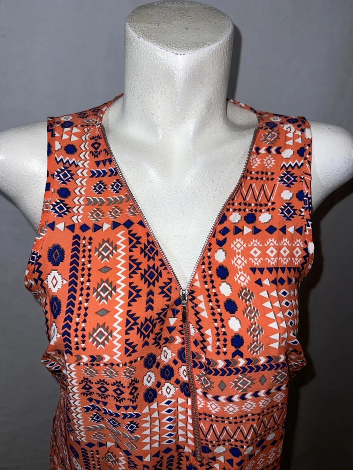 NEW LOOK Top Talla XL Estampado Azul Coral Sin Mangas Cremallera Cuello en V Blusa Camisa Foto 2 de 4