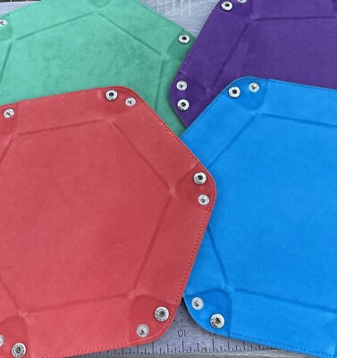 4 x Hexagon Velvet Folding Dice Tray w/ Leather Backing for Table Top Gamers USA