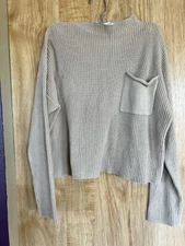 Anrabess Womens Pullover Crew Neck Pocket Sweater Brown Size Small NWT