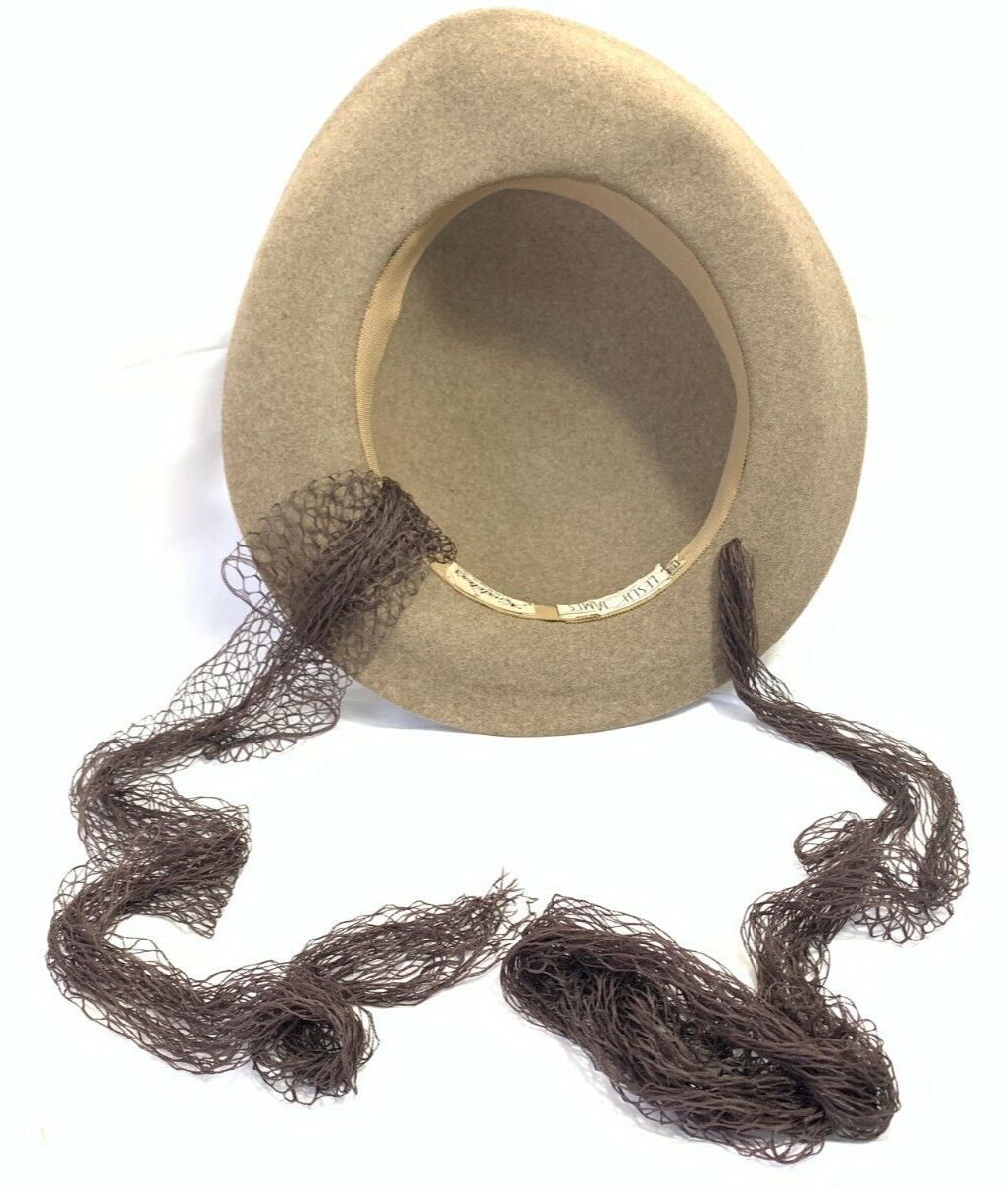 1960s-70s Leslie James Wool Hat Fishnet Tie Bow Tan  display picture 1