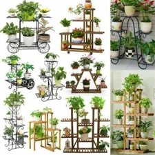 Large Thick Multi Wood Plant Stand Iron Flower Pot Shelf Bonsai Rack Balcony New