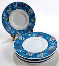 Set Of 4 Coca-Cola Laughing Snowman Christmas Holiday Coffee / Tea Saucers 6.25"