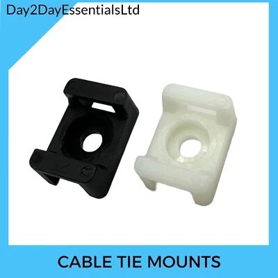 DAY2DAYESSENTIALSLTD Cable Tie Base Cradle Wire Clip Clamp Saddle Mount Zip Tie Holder Black & White