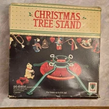 Vintage Christmas Tree Stand Red & Green 4-Legs Steel