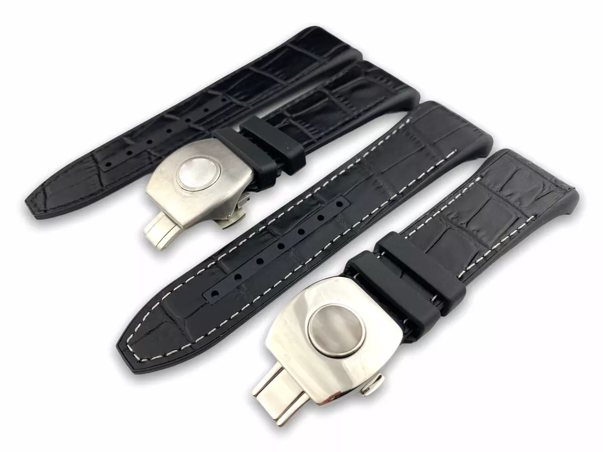 28mm Black Rubber Leather Strap Band fit Franck Muller Vanguard