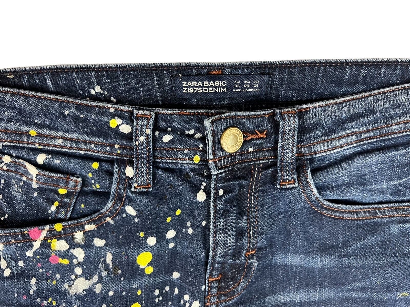 Zara Basic Z1975 Paint Splattered Distressed Skin… - image 10