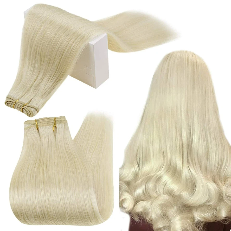 Double Weave Sew in Hair Extensions Weft Brazilian Remy Human Hair Full Head100g - Image 2 of 4