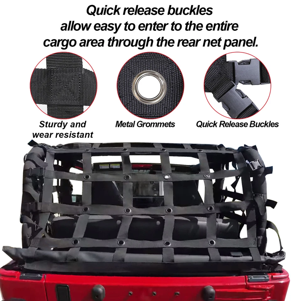 3X Roof Restraint Protective Cargo Trunk Net Mesh For 1997-2006 Jeep Wrangler TJ - Imagem 3 de 4