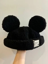 Japan Tokyo Disney Resort Ears Mickey limited Fluffy Boa Cap Hat Black 58cm