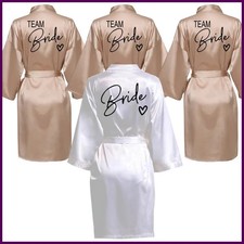 Wedding Party Team Bride Robe With Black Letters Kimono Satin Pajamas Bridesmaid