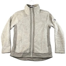 The North Face Womens Fleece Jacket Beige Mock Neck Zip Up Long Sleeve Pockets M