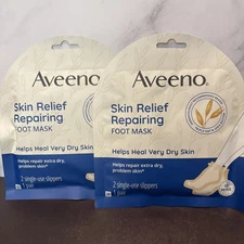 Aveeno Skin Relief Repairing Foot Mask Triple Oat & Shea Butter Slippers 2 Packs