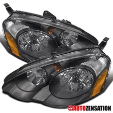 Fit 2002-2004 Acura RSX DC5 Black Headlights Head Lamps Left+Right 02 03 04