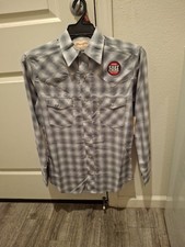 Wrangler Men's Western Show Shirt Gray Plaid Long Sleeve Made in Bangladesh S