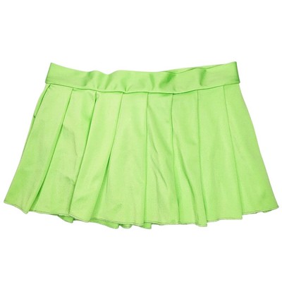 Lime Green Mini Skirt Pleated Flared Stretch Neon Dance Rave Club - Main Image