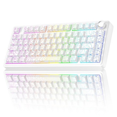 AULA F75 Pro Wireless Mechanical Keyboard with Knob,75% Pro-Line White