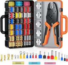 Preciva 6 PCS Crimping Tool Set with 395 Connectors, Black and Orange 