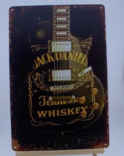 Jack Daniels Guitar Whiskey Retro Metal Tin Sign 12x8 Bar Wall Decor