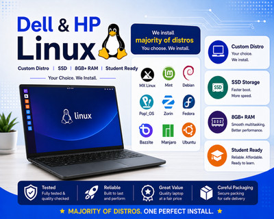 HP or Dell Linux Laptop   Custom Distro | SSD | 8GB+ RAM | Student Ready
