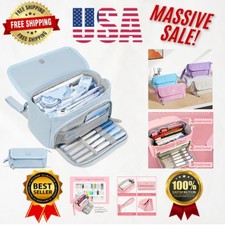 Cute  Portable Pencil Pouch with 3 Compartments - Perfect for School Supplies