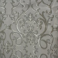 VTG Champagne Silver Damask Curtain Panel 52x86 Metallic Scroll Brocade USA Made