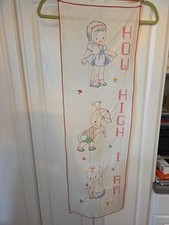 MC Vintage Cross Stitch Growth Chart HOW HIGH I AM Embroidered Crewel