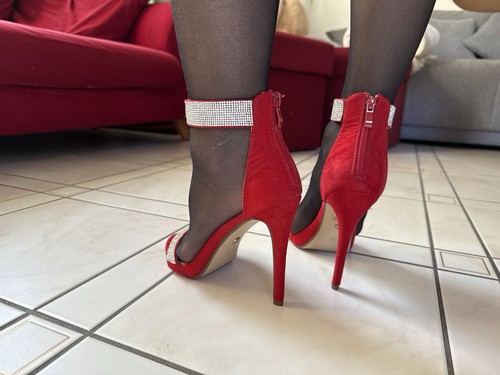 High Heel Sandalen Rot Gr. 39 Absatz 11 cm Glitzer - wie neu - Bild 9 von 9